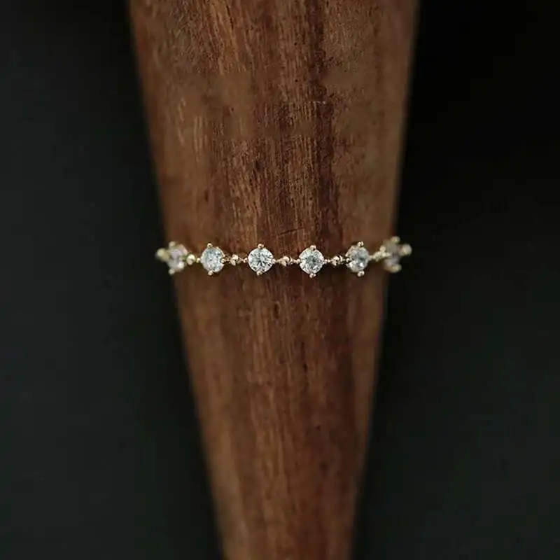 14K Gold Thin Diamond Cz Crystal Stacking Ring, Minimalist Jewelry, kj509 - Image 4