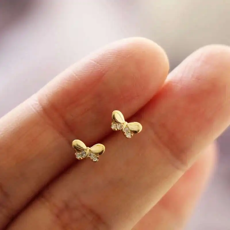 9k Gold Butterfly Stud Earring, Mini Dainty Simple Minimal Styles, Kids Jewelry, Cute Girls, kj84