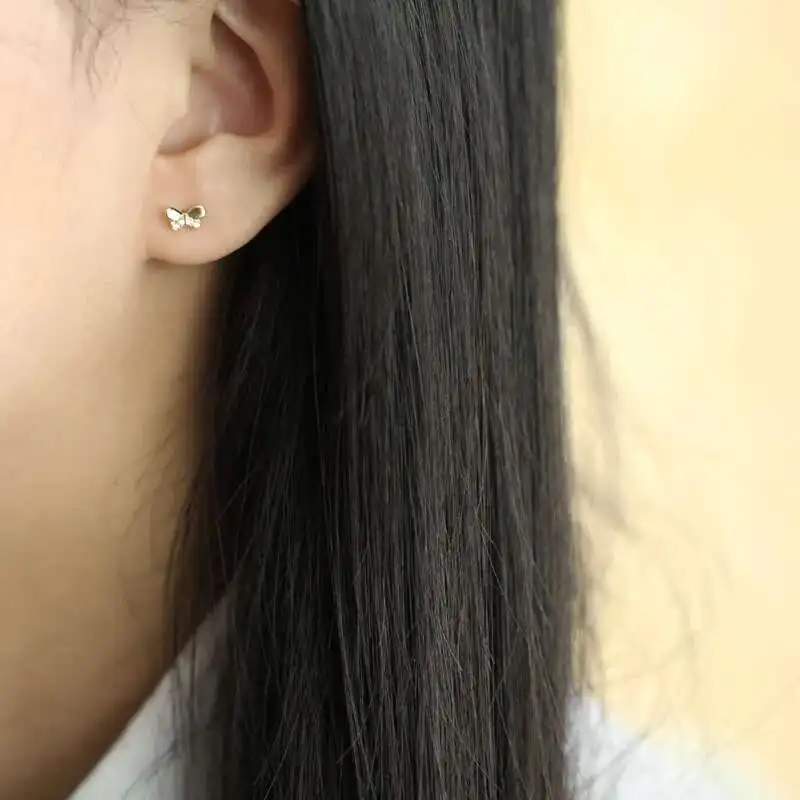 9k Gold Butterfly Stud Earring, Mini Dainty Simple Minimal Styles, Kids Jewelry, Cute Girls, kj84 - Image 6