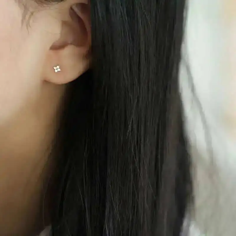 14K Solid Gold Floret Crystal Stud Earring, Mini Dainty Women, Minimal, Simple Style Gift, Bridesmaid, kj47 - Image 6