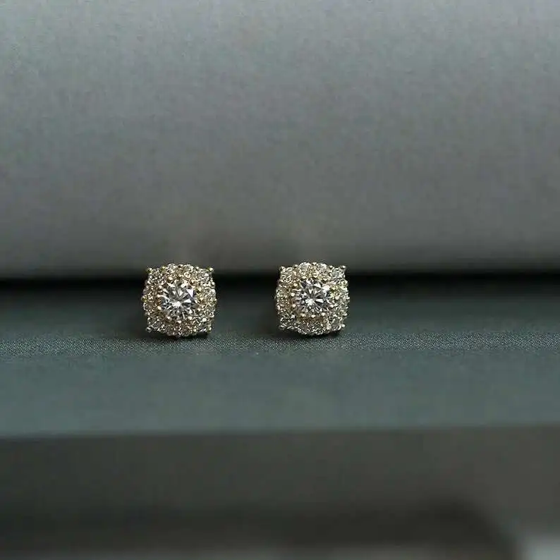 Pure 9K Gold Inlaid with Zircon Diamond, Mini Court Style, Japanese and Korean Earrings, kj221