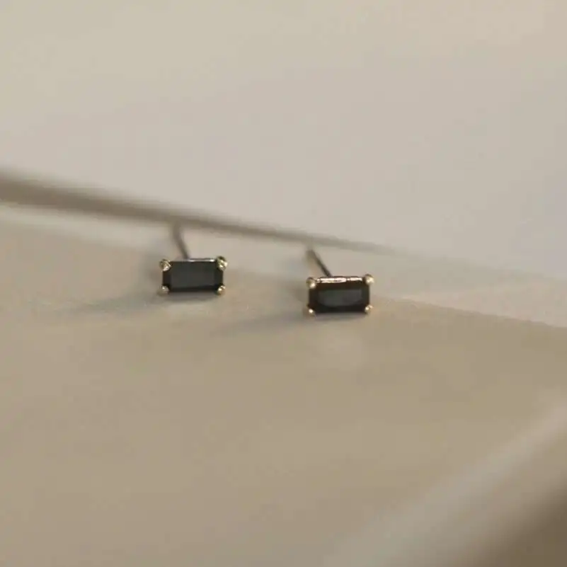 14K Pure Gold Stud Earrings for Women, Zircon Cube, Black, Purple, Rose, Blue, Yellow, New, 2022, kj188 - Image 4