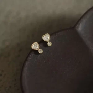 9k Solid Gold Heart Crystal Dainty Stud Earring, Minimal Style, Bridal Shower, Retro Jewelry, kj108