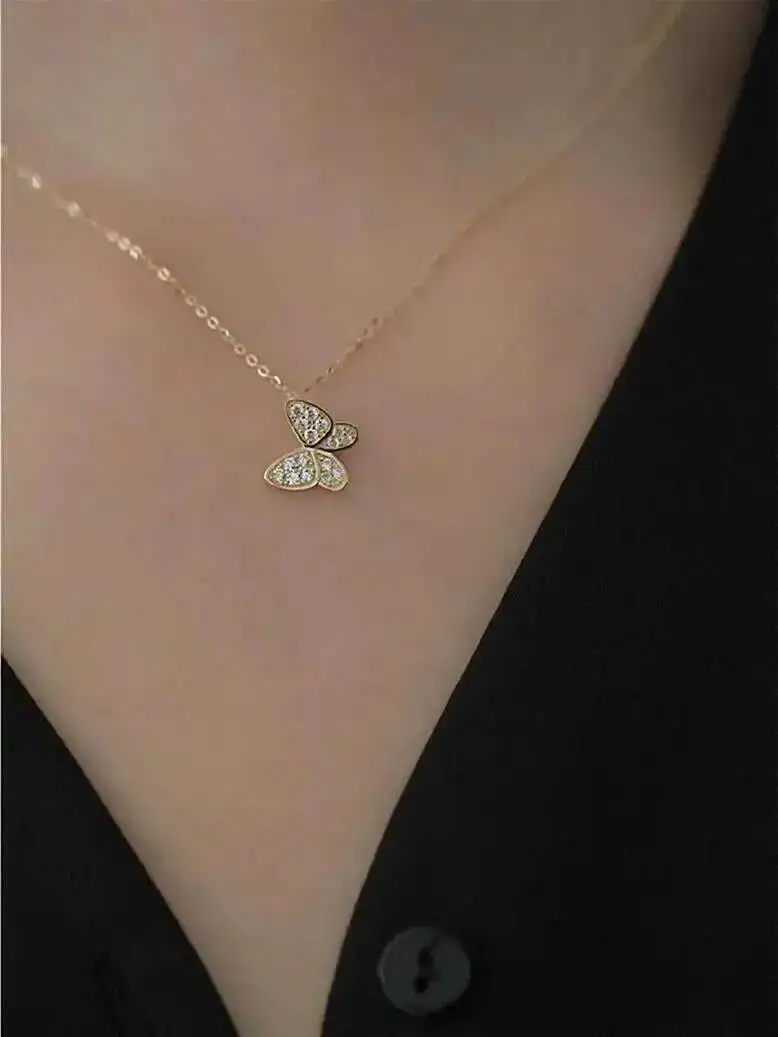 9K Real Gold Butterfly Pendant Necklace, Women's Minimalist Korean Fashion Trend, Elegant Accessory kj392 - Image 2