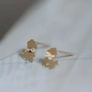 9k Pure Gold Cute Inlaid Zircon Exquisite Compact Lovely Dog Earrings for Women, Simple Fashion, kj399