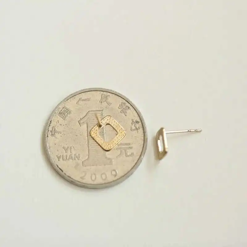 9k Solid Gold Brush Scrub Square Earring Stud, Minimalist Chic Simple Minimal Styles, Jewelry, kj243 - Image 5