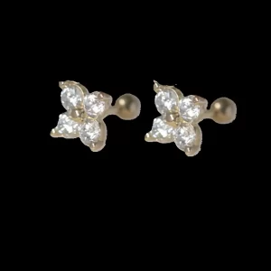 GOLDtutu 9K Solid Gold Mini Threaded Stud Earrings for Women, Hypoallergenic CZ Fashion Jewelry, Light Luxury Gift