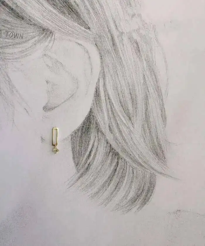 Rectangle Plate Bar Dangle Drop Crystal Stud Earring, 9K Solid Gold, Unique Minimal, Simple Dainty Style, kj217 - Image 6