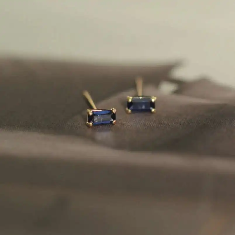 14K Pure Gold Stud Earrings for Women, Zircon Cube, Black, Purple, Rose, Blue, Yellow, New, 2022, kj188 - Image 5