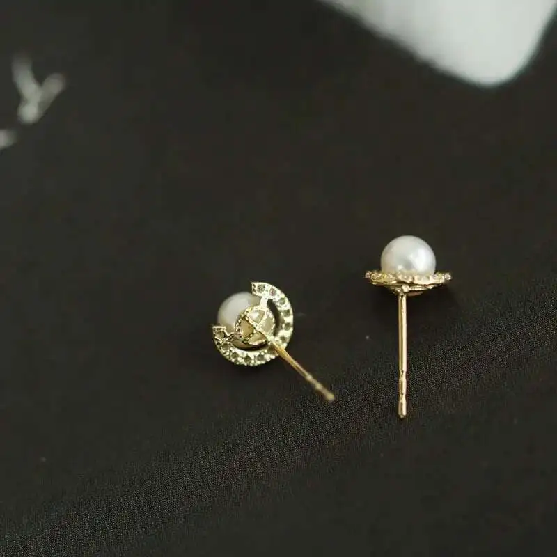 9K Solid Gold Studs with Natural Freshwater Pearl, Minimalist Hypoallergenic, Trendy Victorian Style kj113 - Image 5