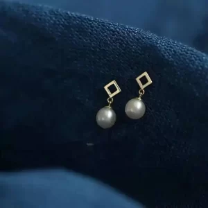 Luxury Freshwater Natural Pearl, Pure 9K Yellow Gold, Mini Square Stud Earrings, kj223, 2020 New