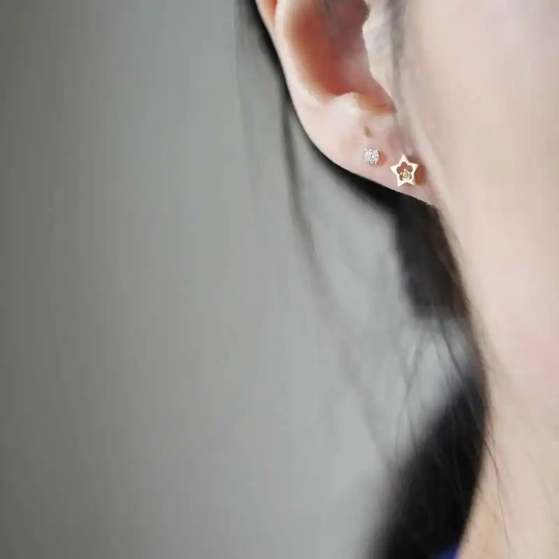9K Gold Cute Star Mini Drop Earrings for Women, Real Solid Gold, Hypoallergenic Jewelry Gifts, Trendy kj238 - Image 4