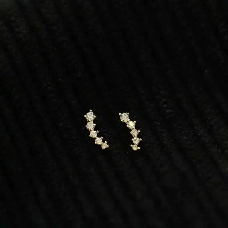 Spike 14K Real Solid Gold Stud Earring, Czech Cz Crystal, Jewelry, kj90