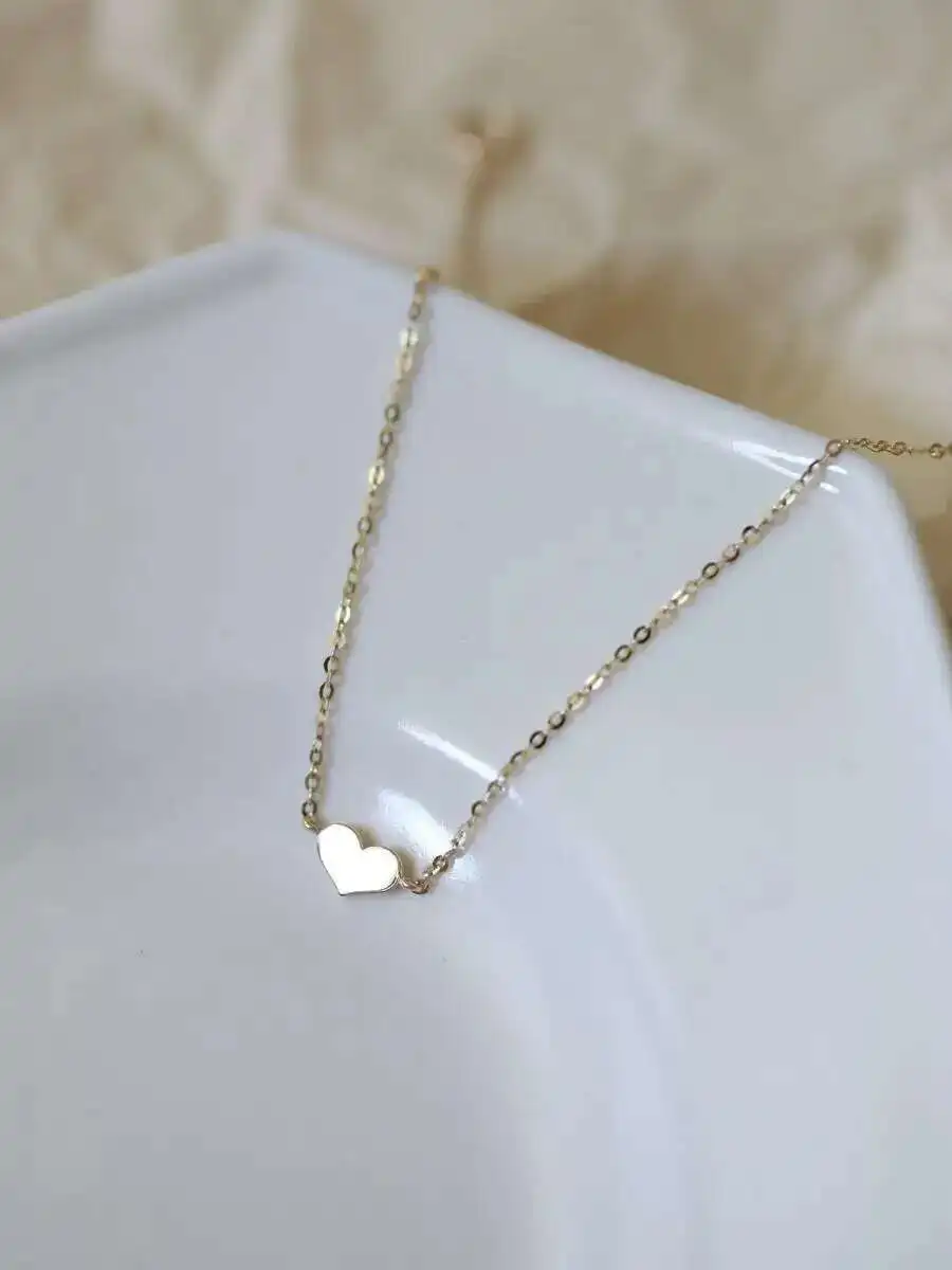 14K Solid Gold Heart Charm Bracelet, Dainty Minimalist Jewelry, kj184 - Image 6