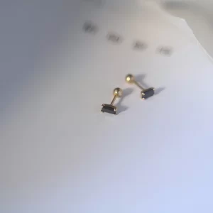 GOLDtutu 9K Gold Mini Threaded Stud Earrings with Black CZ for Women, Hypoallergenic Dainty Jewelry, Light Luxury