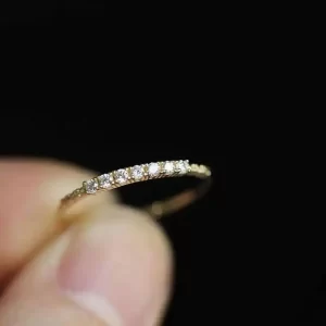 14K Gold Thin Crystal Stacking Dainty Minimalist Ring, Proposal, Engagement, Wedding, Brid, kj502