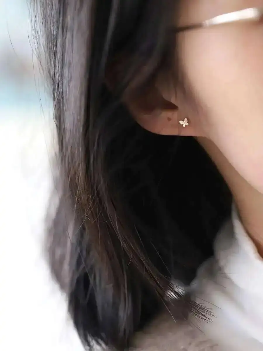 14K Gold Butterfly Earring for Women, Minimal Simple Style, Hypoallergenic, Trendy Jewelry, Gift, kj49 - Image 3