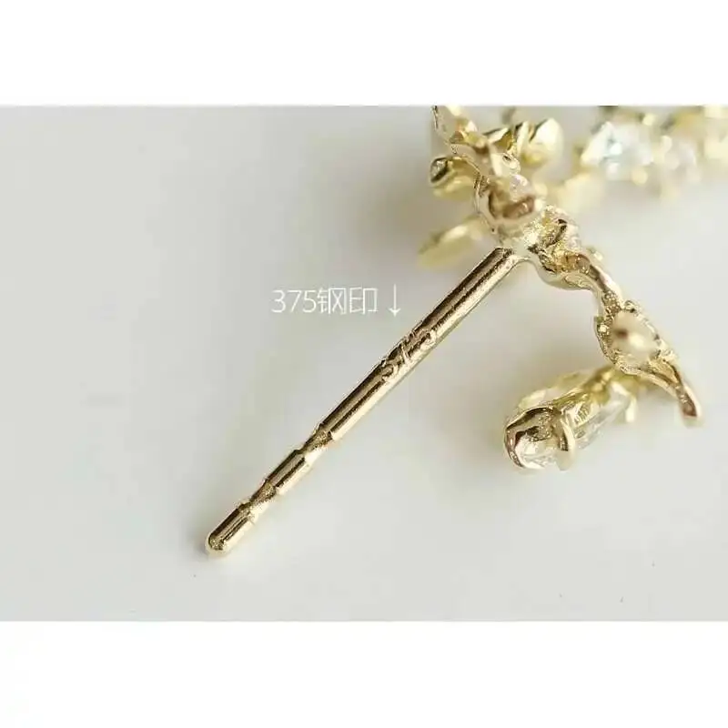 Gold Flower Inlaid Zircon Mini Earrings, Water Drop, Pure 9K Gold, Fashion Accessories, Valentine's Day, kj239 - Image 5