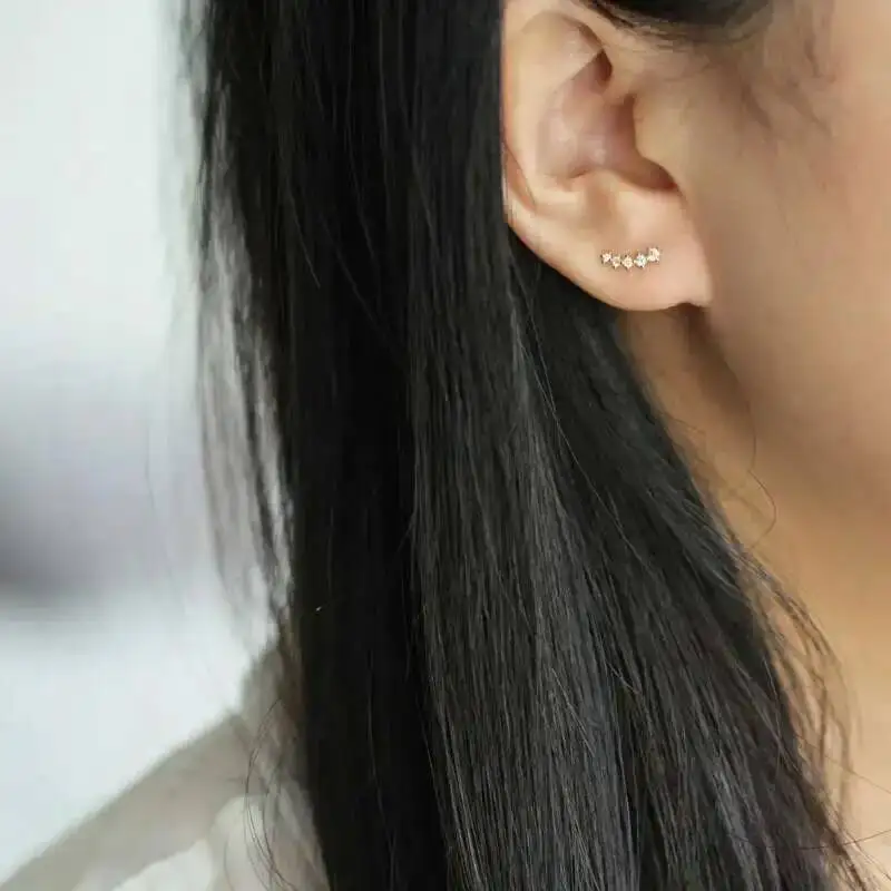 Spike 14K Real Solid Gold Stud Earring, Czech Cz Crystal, Jewelry, kj90 - Image 6