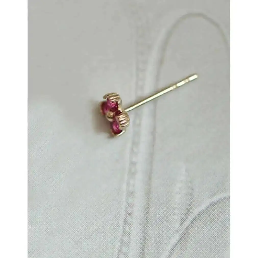 9k Solid Gold Crystal Stud Earrings, Unique Flower, Pink, Cute, Korean Style, Women, Kids, Girls, New Arrival, kj252 - Image 6