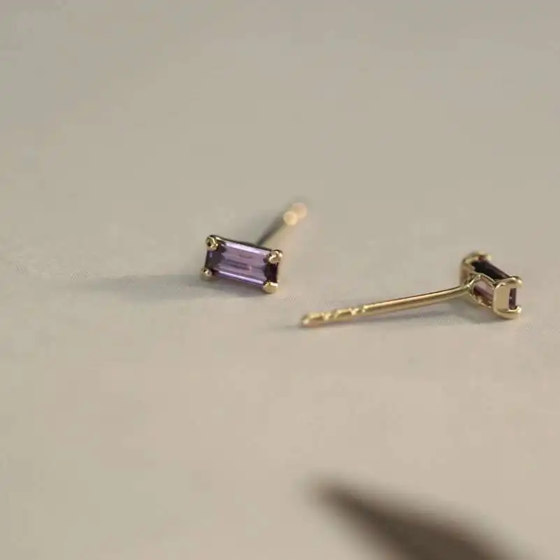 14K Pure Gold Stud Earrings for Women, Zircon Cube, Black, Purple, Rose, Blue, Yellow, New, 2022, kj188 - Image 3