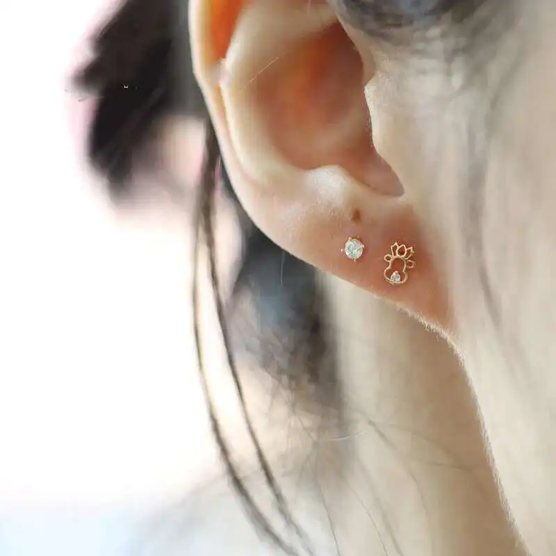 14K Pure Gold Heart Earrings, Reindeer, Snowflake, Christmas Holiday Studs, Dainty, Simple, Minimal Styles, Kids, kj150 - Image 2