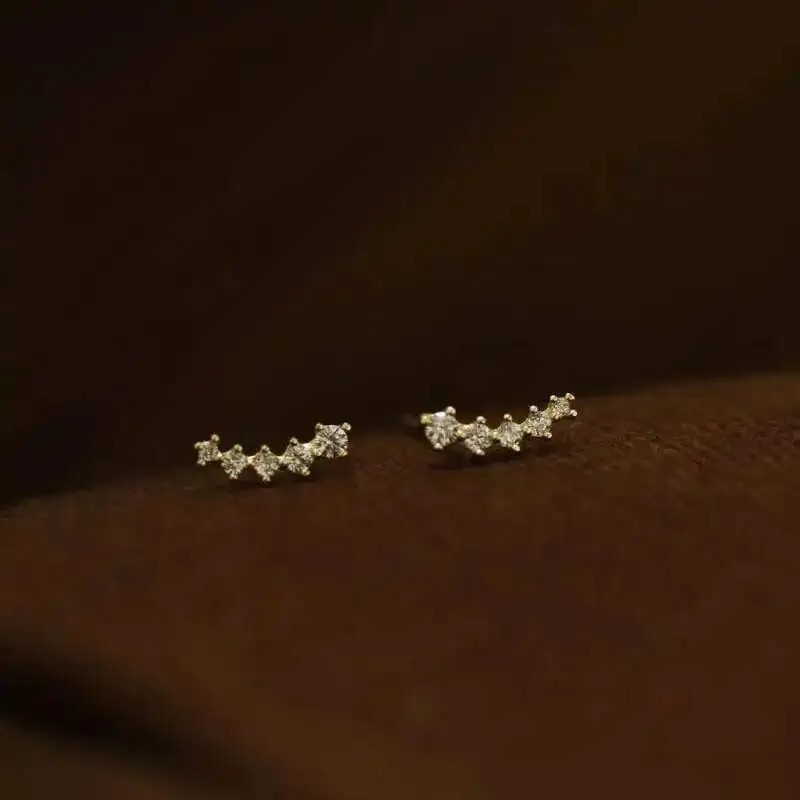 Spike 14K Real Solid Gold Stud Earring, Czech Cz Crystal, Jewelry, kj90 - Image 3