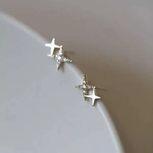 9K Gold Mini Shiny Star Earrings, Simple & Elegant, Hypoallergenic, Trendy 2025 Wedding Fashion Accessories kj432
