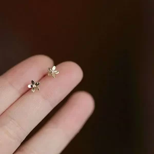 9k Gold Daisy Flower Crystal Stud Earring, Super Dainty, Mini, Simple Design, Wedding, Girls, Kids Gift, kj191