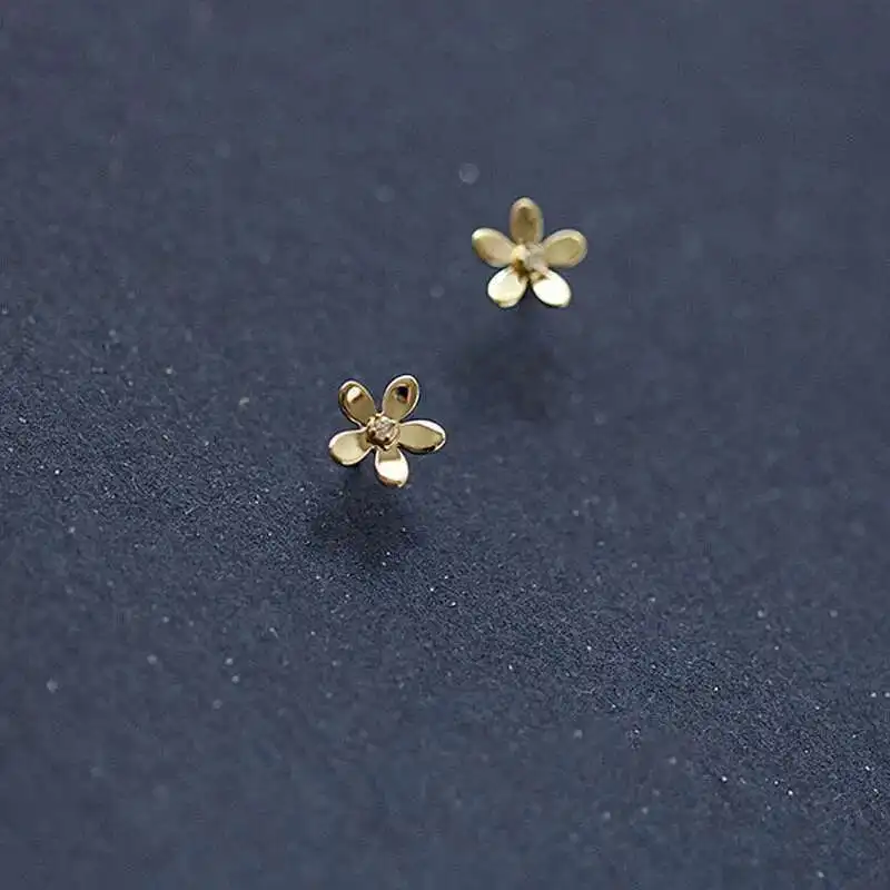 9k Gold Daisy Flower Crystal Stud Earring, Super Dainty, Mini, Simple Design, Wedding, Girls, Kids Gift, kj191 - Image 3