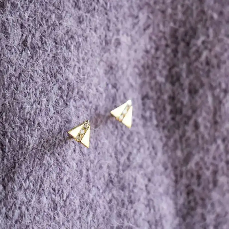 Triangle Paper Airplane Stud Earring, Crystal Jewelry, Simple Dainty Mini Style Gift, 9K Solid Gold, kj80 - Image 5