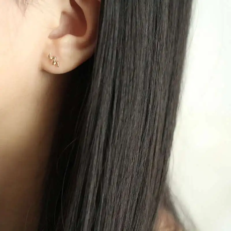 14K Gold Spring Twirl Stud Earring, Super Dainty, Mini Minimal, kj158 - Image 5