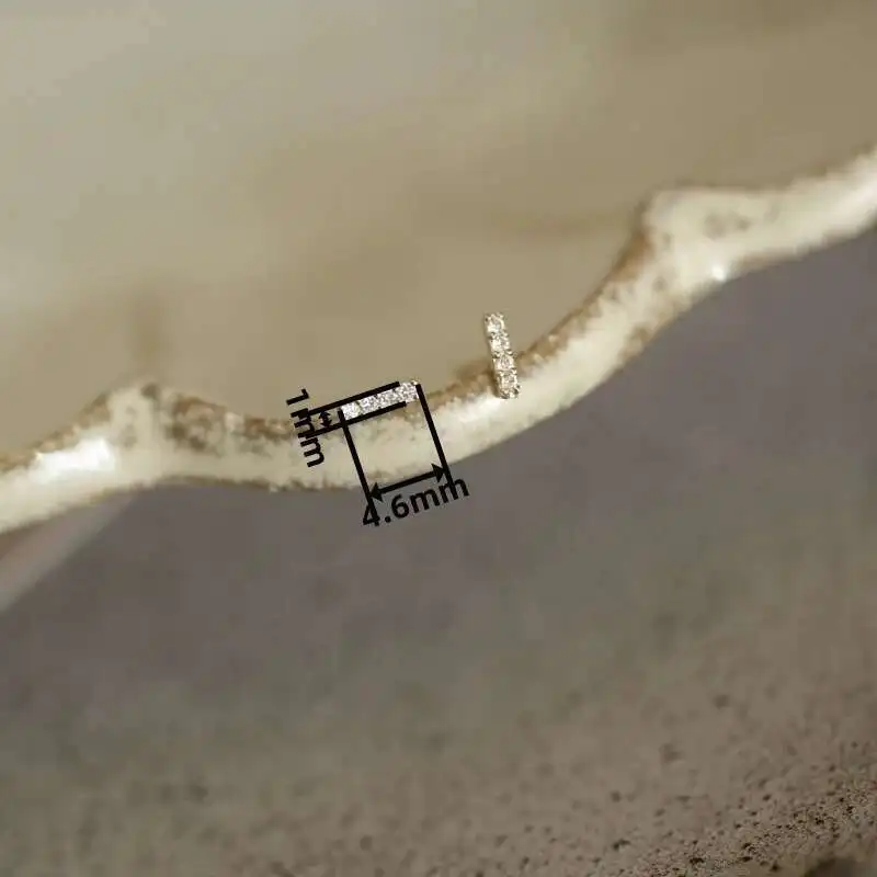 14K Gold Strip Shape Crystal Stud Earring, Mini, Dainty, Minimal, Simple Style, Women Gift, kj46 - Image 2