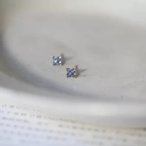 9K Pure Gold Mini Blue Flower Stud Earrings, Hypoallergenic AAA CZ Jewelry for Women, Fashion Luxury Gift