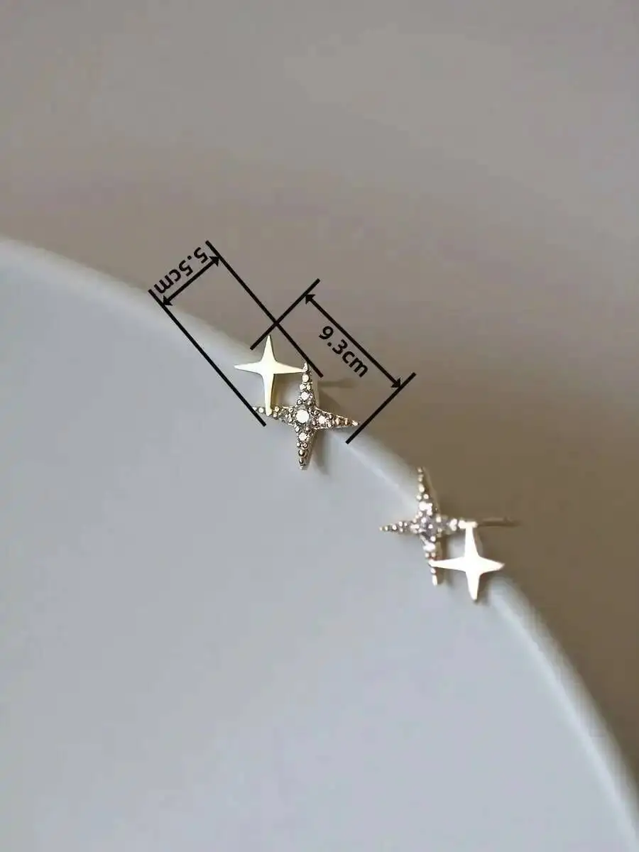 9K Gold Mini Shiny Star Earrings, Simple & Elegant, Hypoallergenic, Trendy 2025 Wedding Fashion Accessories kj432 - Image 2