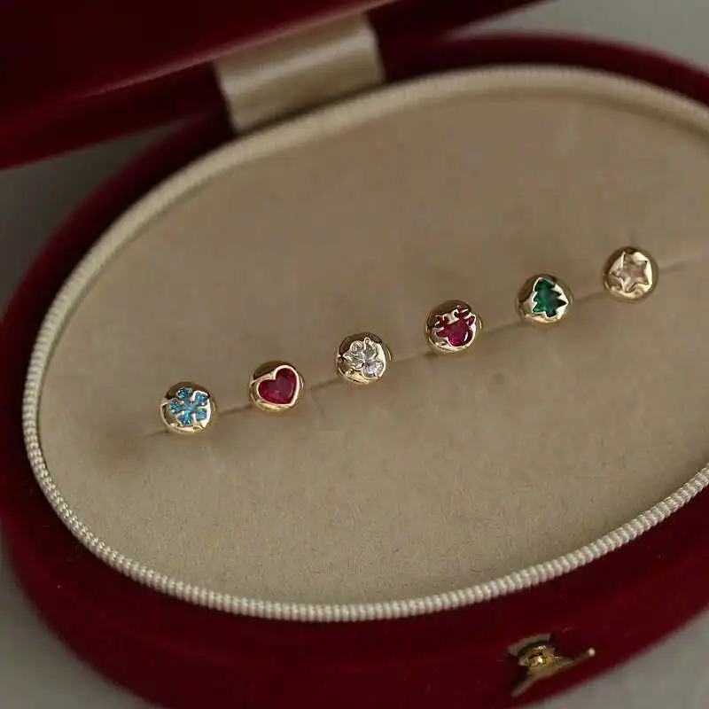 Pure 9K Gold Christmas Series, Color Zircon Bean Earrings, Snowflake, Deer Star, kj368, 2020 New