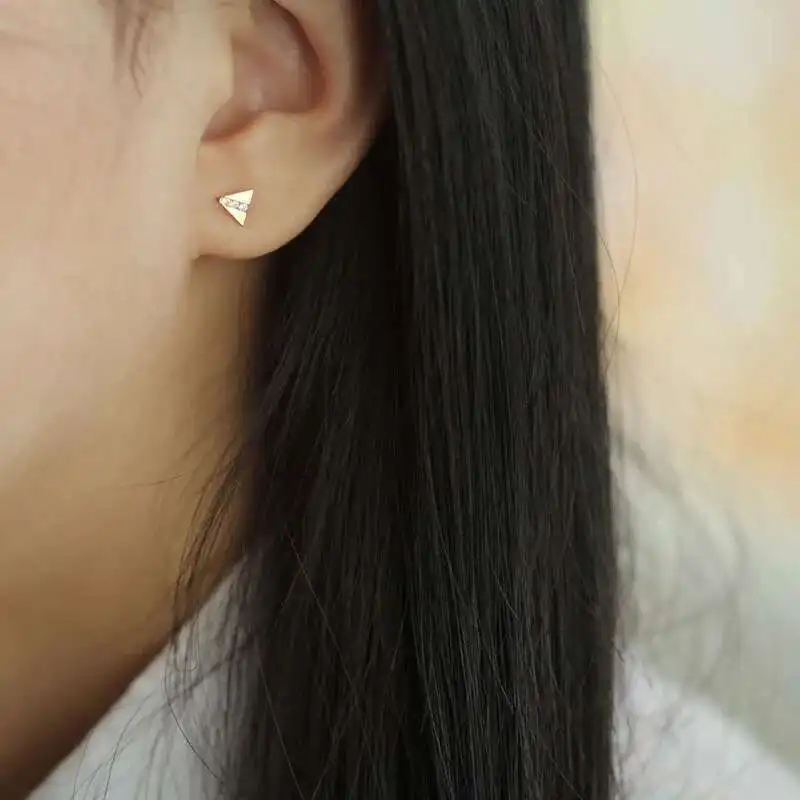 Triangle Paper Airplane Stud Earring, Crystal Jewelry, Simple Dainty Mini Style Gift, 9K Solid Gold, kj80 - Image 6