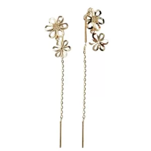 14K Solid Gold Minimalist Bridal Stud Earrings, Twin Flowers Design, Dainty Hypoallergenic, Elegant Bride Gift kj511