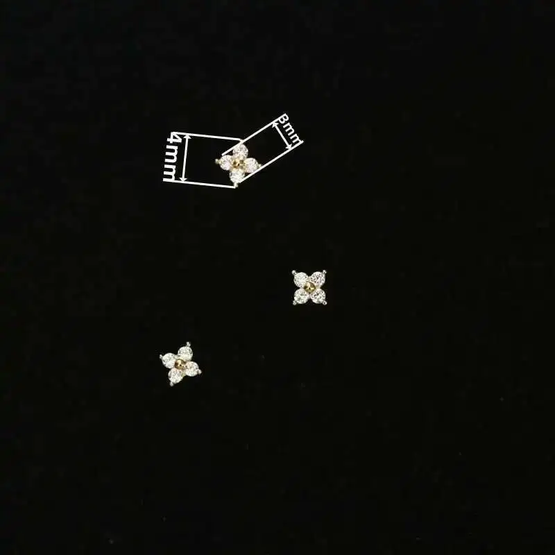 14K Solid Gold Floret Crystal Stud Earring, Mini Dainty Women, Minimal, Simple Style Gift, Bridesmaid, kj47 - Image 2