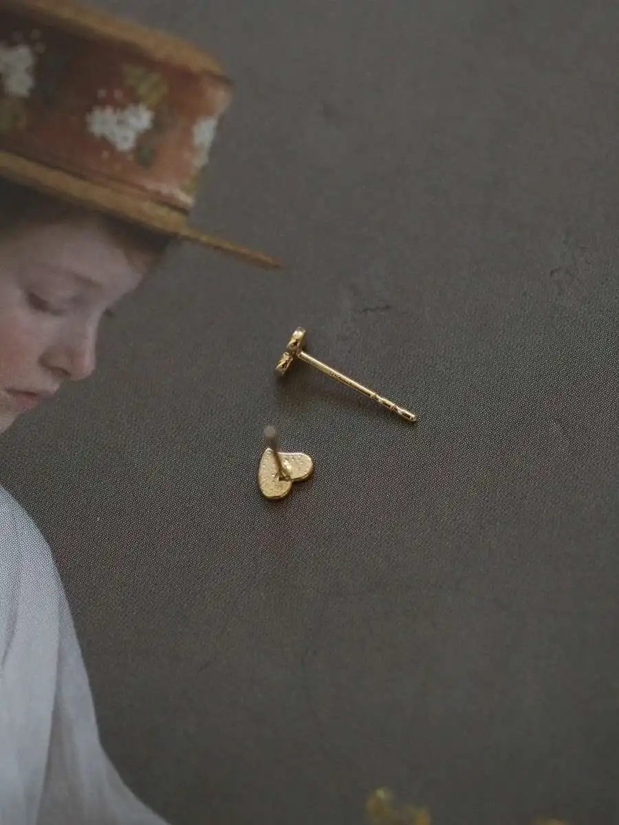 GOLD 10K Solid Gold Edged Black Mini Heart Stud Earrings, Cool yet Cute Everyday Accessory for Students & Women - Image 5