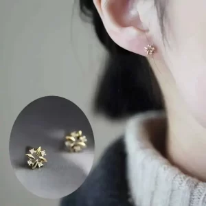 Goldtutu 9K Gold Windmill Earrings with Sparkling Zircon – Stylish Everyday Jewelry for Women Kj81