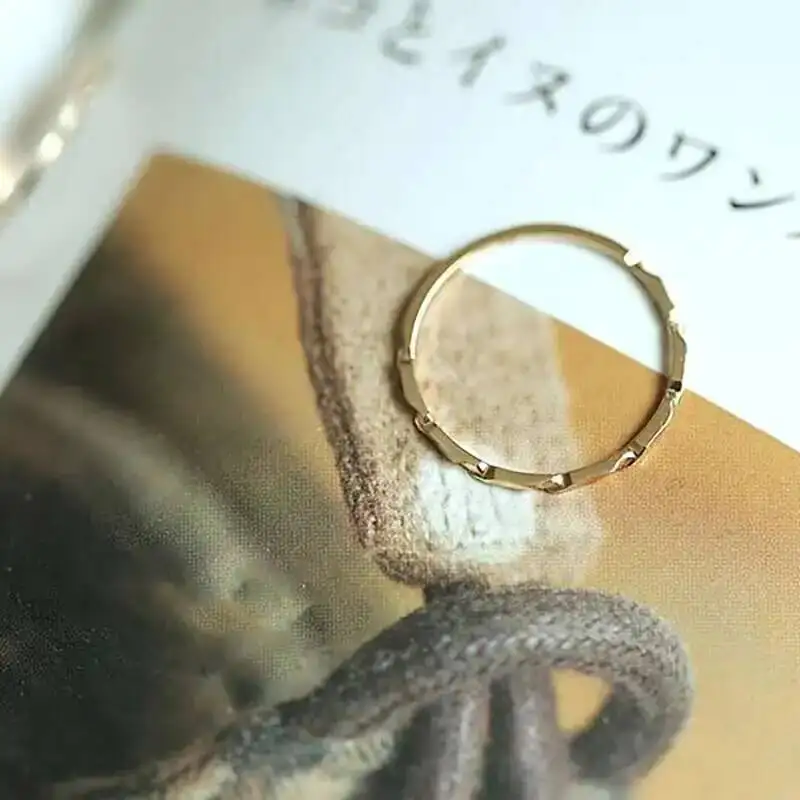 14K Solid Thin Stacking Dainty Gold Ring, Minimalist, Mid-century Bff Bride, kj506 - Image 6