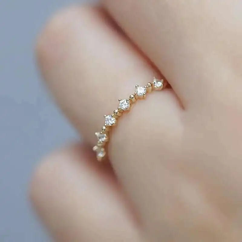 14K Gold Thin Diamond Cz Crystal Stacking Ring, Minimalist Jewelry, kj509 - Image 6