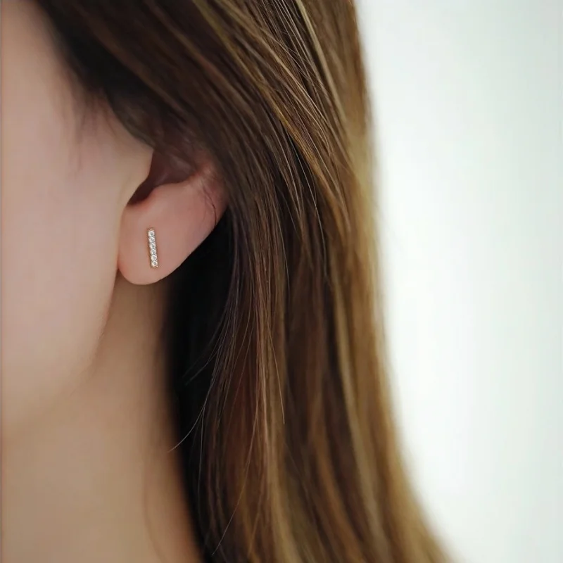 9K Gold Minimalist One-Character Design Earrings, Hypoallergenic, Exquisite Simple, Fashion Everyday Wear, kj476