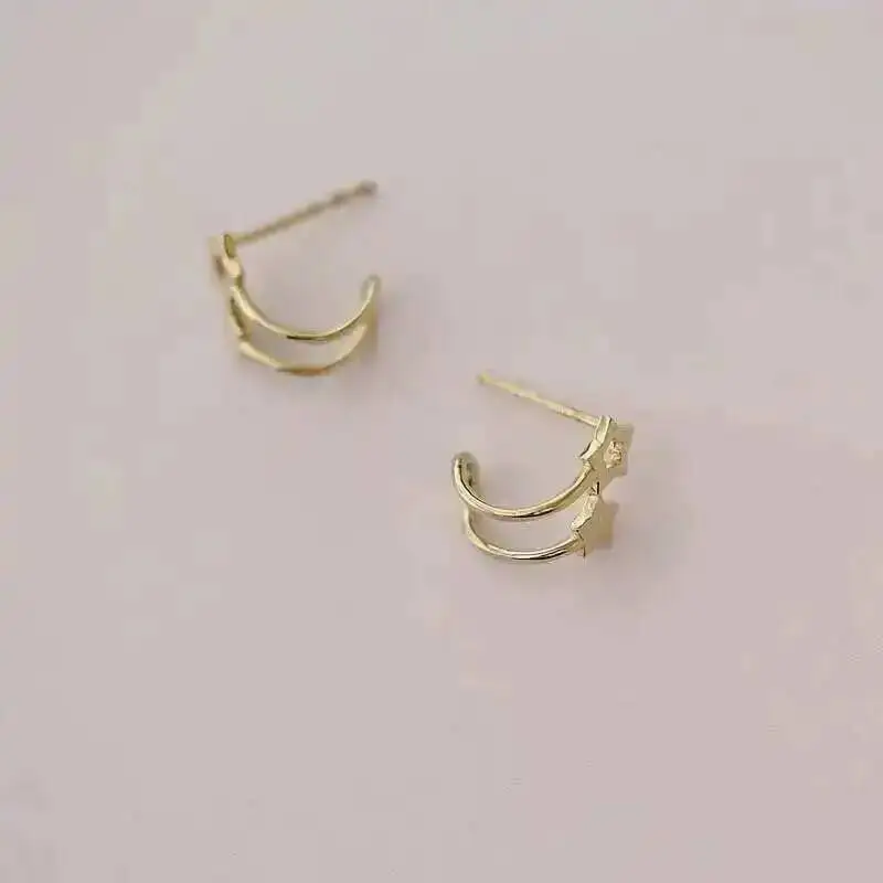 Unique Star Chic Stud Earring, 9K Solid Gold, Minimalist, Minimal Gift, kj253 - Image 6