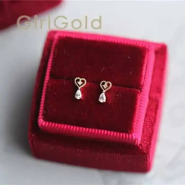 14K Solid Gold Dainty Heart Jewelry, Minimal Simple Style Gift Stud Earrings, kj147 - Image 3