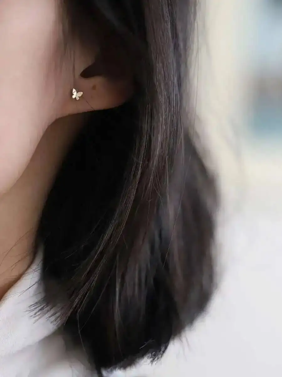 14K Gold Butterfly Earring for Women, Minimal Simple Style, Hypoallergenic, Trendy Jewelry, Gift, kj49 - Image 5