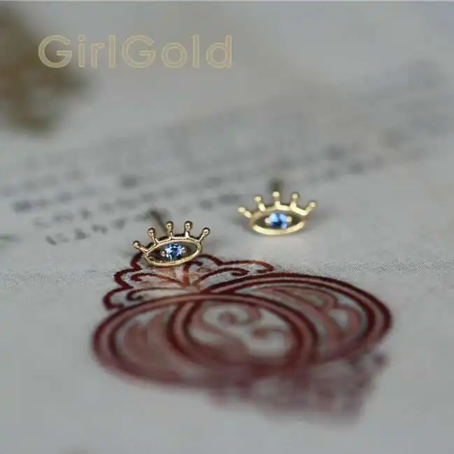 Blue Eye Crystal Stud Earring for Women, Minimal, Simple Style, Mini, 9k Solid Gold, Gift, kj13 - Image 4