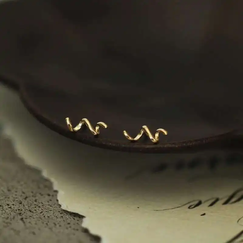 14K Gold Spring Twirl Stud Earring, Super Dainty, Mini Minimal, kj158 - Image 3