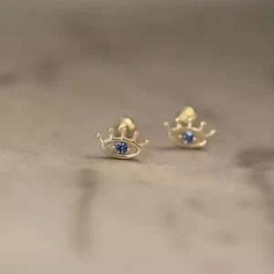 GOLDtutu 9k Solid Gold Blue Eye Crystal Screw Back Earrings kj420